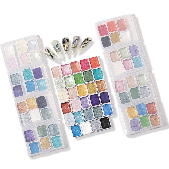 612pc-nail-art-pigment-ชุดภาพวาดดอกไม้สีน้ำสี-charming-mirror-glitter-powder-blooming-shimmer-solid-dust