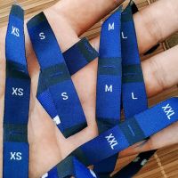 100PCS Blue damask polyester woven cloth size label clothing tags XS S M L XL XXL Stickers Labels