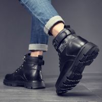 ♤  In the fall and winter of 2021 male boots male Martin boots man han edition high help add flocking boots shoes joker leisure shoes