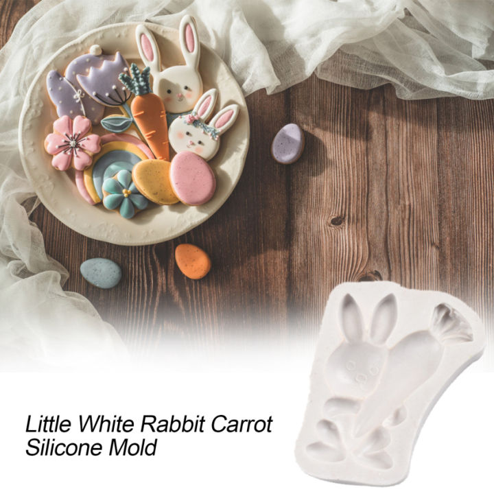 กระต่ายน้อยสีขาวแครอทซิลิโคนแม่พิมพ์-diy-f-ondant-เค้กตกแต่งวางกาวแม่พิมพ์