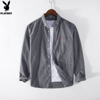 PLAYBOY long-sleeved plaid shirt Mens casual striped shirtTH