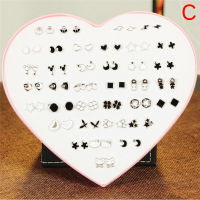 36 Pairs Pack Set Mixed Stud Earrings For Women Alloy Ear Studs Fashion Heart Flower Bow Cat Cute Earrings Jewelry Wholesale