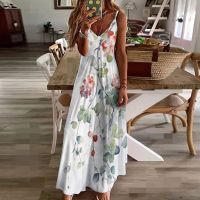 【CW】♤❁▦  Ink Floral Print Spaghetti V Neck elegant Dresses Female Beach prom dresses 2023