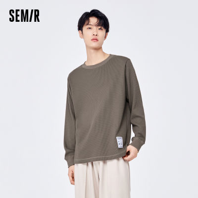TOP☆Semir T-Shirt Men Top Solid Autumn Fashion Waffle Casual Loose Simple Worn Outside Long Sleeves