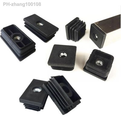 2/4/8pcs Square Black Plastic Blanking End Cap Caps Pipe Tube Inserts With M8 Metal Thread