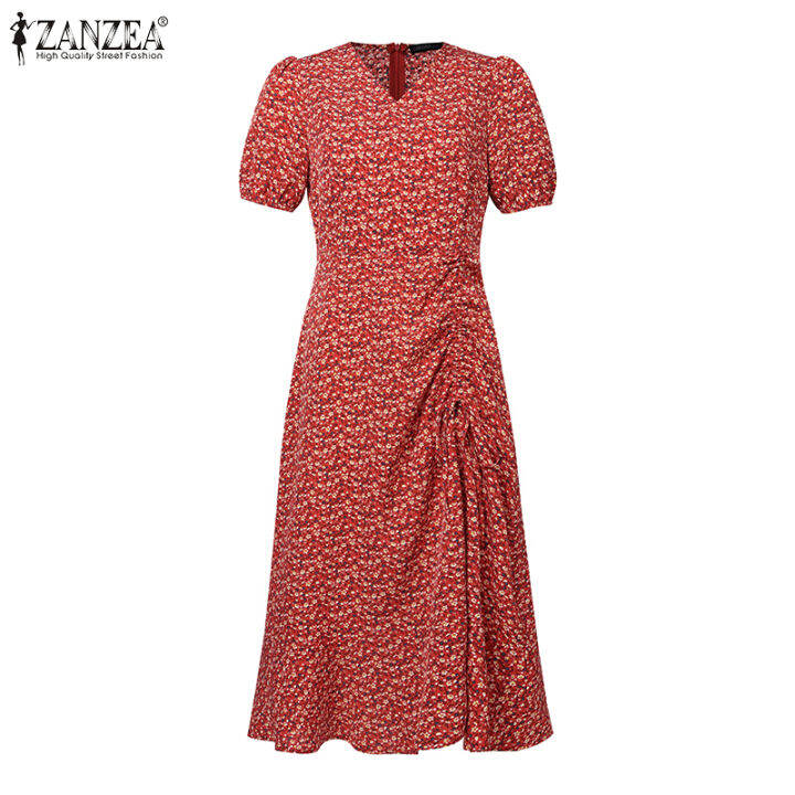 สินค้ามาใหม่-จัดส่งฟรี-fancystyle-zanzea-ชุดซันเดรสดอกไม้พิมพ์-midi-ของผู้หญิงชุดเดรสคอวีชุดเดรสแขนพองแต่งระบายมีเชือกผูก-7