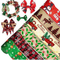 Christmas Burlap Fabric Wired Ribbon for Christmas Thanksgiving DIY Wrapping Wedding Floral Bows Crafts