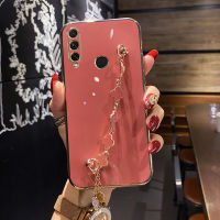 COROGI เคส4e Huawei Nova 4 /Nova พร้อมสายรัดข้อมือลายดอกโคลเวอร์นำโชคกำไลข้อมือชุบ6D อย่างหรูหราเคสมือถือขอบสี่เหลี่ยมกันชนหลังป้องกันซิลิโคนนิ่ม