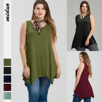 Solid Color V-neck plus Size Womens Clothing Casual Loose and Irregular Hem Sleeveless Top Summer Comfortable Vest