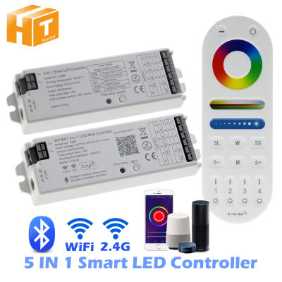 ตัวควบคุมไฟ LED แบบ5 IN 1 2.4G Tuya WiFi หรี่ไฟได้ RGB RGBW RGB + แถบไฟ LED เอนกประสงค์ตัวควบคุมอัจฉริยะ RF รีโมทคอนโทรลไร้สาย12V 24V