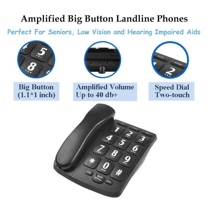 CAIHUI Amplified Big Button Landline Phones for Seniors Perfect for Low