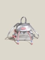 ㍿✑卍 Silver powder color contrast backpack female mobile phone backpack college style 2023 new niche design simple casual shoulder bag