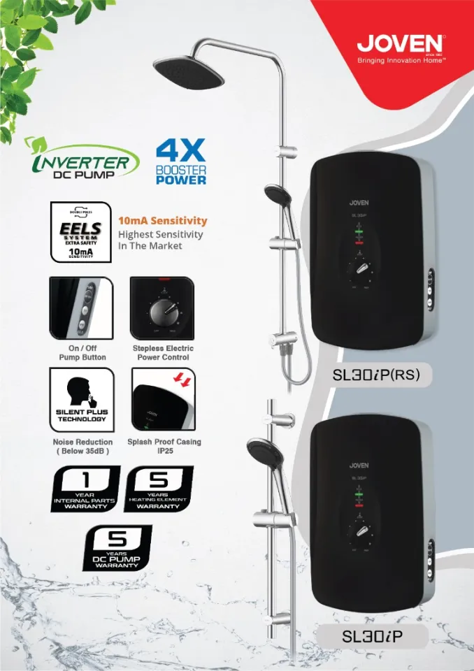 Joven SL30iP(RS) Instant Water Heater with DC Pump and Rain Shower Black  Colour (New 2021 Model) | Lazada