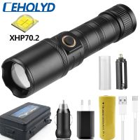 Led Flashlight XHP70.2 500000LM Torch For Camping Hunting Light Aluminum Alloy Waterproof Lantern Type-C USB Power 26650 Battery