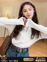 original Uniqlo NEW Bottoming shirt for women with long-sleeved slim fit top design 2023 new autumn off-white v-neck knitted cardigan
