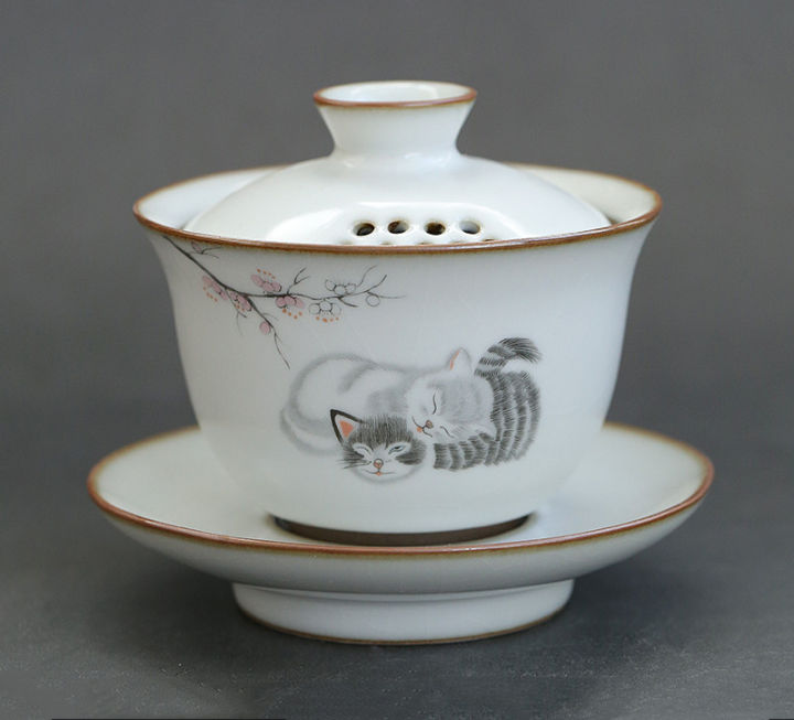 retro-ru-kiln-ceramic-gaiwan-teacup-cute-kitten-pattern-tea-tureen-bowl-chinese-teaware-accessories-drinkware-personal-cup-140ml