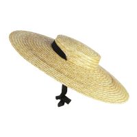 【CC】 Raffia Wide Brim Boater Hat 12/15/18cm Flat With Tie Beach Cap