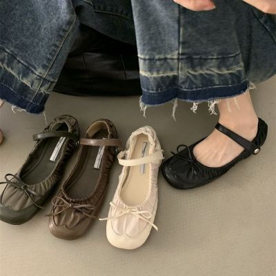 French Style Bow Shallow Mouth Ballet Shoes Early Autumn Soft Bottom Womens Shoes Gentle with Skirt Mary Jane Shoes