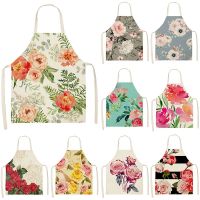 Flower Pattern Cleaning Colorful Aprons Home Cooking Kitchen Apron Wear Cotton Linen Adult Bibs Home Decor Women Man Aprons