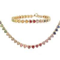 Zoe Necklace สร้อยคอ2023สำหรับผู้หญิง,สร้อยคอสร้อยข้อมือเทนนิสหัวใจสีรุ้ง CZ สีทองชุดเครื่องประดับสาวฤดูร้อน