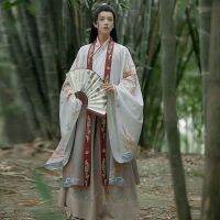 Hanfu เครื่องแต่งกายโบราณเอวชายเว่ยจินแท้นักเรียนสไตล์จีนแขนใหญ่ใส่ได้ทุกวัน