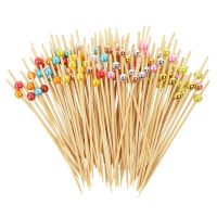 100pcs Pearl Cocktail Picks Wooden Food Toothpick Skewer Fork Fruit Picks Cupcake Dessert Salad Stick for Wedding Party Supplies