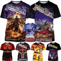 เสื้อยืดผู้ชาย Judas Priest โลโก้เหล็กอังกฤษ3D พิมพ์เสื้อทีเสื้อผู้ชายแขนสั้น