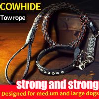 ₪☸❖ Large Dog Leash Genuine Leather Braided Dog Training Leash for Shepherd Bulldog Labrador Gold Retriever Pet Leads