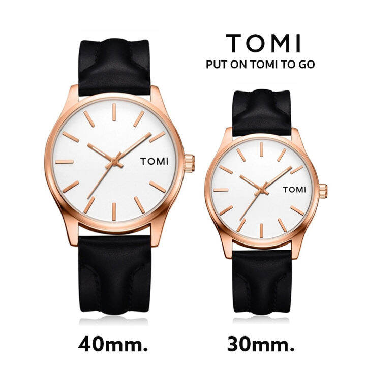 tomi-นาฬิกา-กันน้ำ-พร้อมกล่อง-quartz-analog-นาฬิกาสายหนัง-ราคา-sale-นาฬิกาคู่สายหนัง-100-new