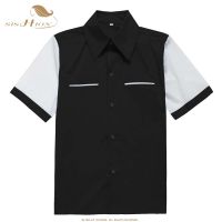 SISHION Classic R Rockabilly เสื้อ ST112สีดำ Vintage ปุ่มแขนสั้นผู้ชายเสื้อ Chemise Homme