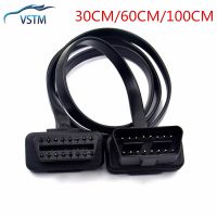 New 30/60/100cm Flat Thin 16Pin OBD 2 Extender OBD2 16 Pin ELM327 Male To Female Adapter Elbow OBDII Extension Connector Cable