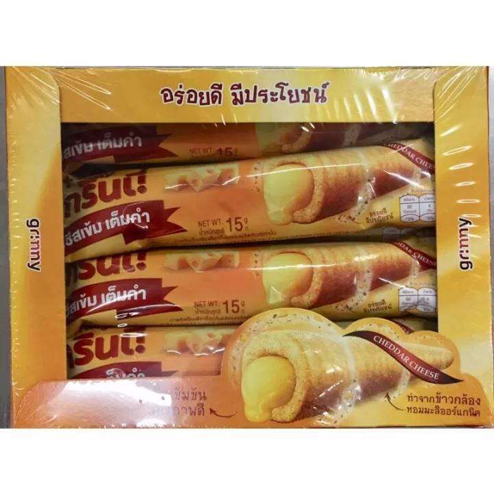 กรินนี่-grinny-ขนมอบกรอบสอดไส้ครีม-ไส้ทะลักแท่งยาว-ขนาด15กรัมx12ซอง