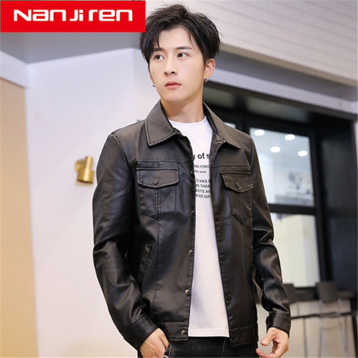 nanjirenเสื้อผ้าผู้ชายหนัง-2019-เวอร์ชั่นเกาหลีใหม่ของฤดูใบไม้ผลิและฤดูใบไม้ร่วงหล่อบางเสื้อแนวโน้มรถจักรยานยนต์เสื้อหนังเยาวชนชาย