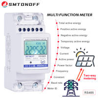 Multifunction 230V Bi-directional Energy Meter Import Export KWH Solar PV Power Voltage Current Frequency R485 Communication