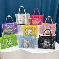 【NEW COMING】2023 New European and American Popular Letter Mesh Transparent Beach Womens Bag Large Capacity Commuter Tote Bag