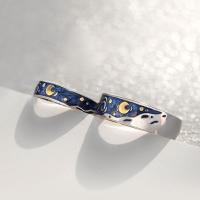 2Pcs S925 Silver Plated Van Gogh Blue Starry Sky Open Lover Rings Band Love Forever Ring Set Romantic Jewelry