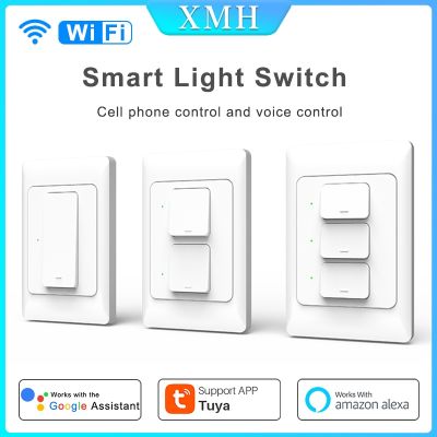 Tuya Light Switch WiFi Smart Wall Push Button Interruptor Switches 110-240V 1/2/3Gang Physical Lamp Switch Neutral Wire Optional