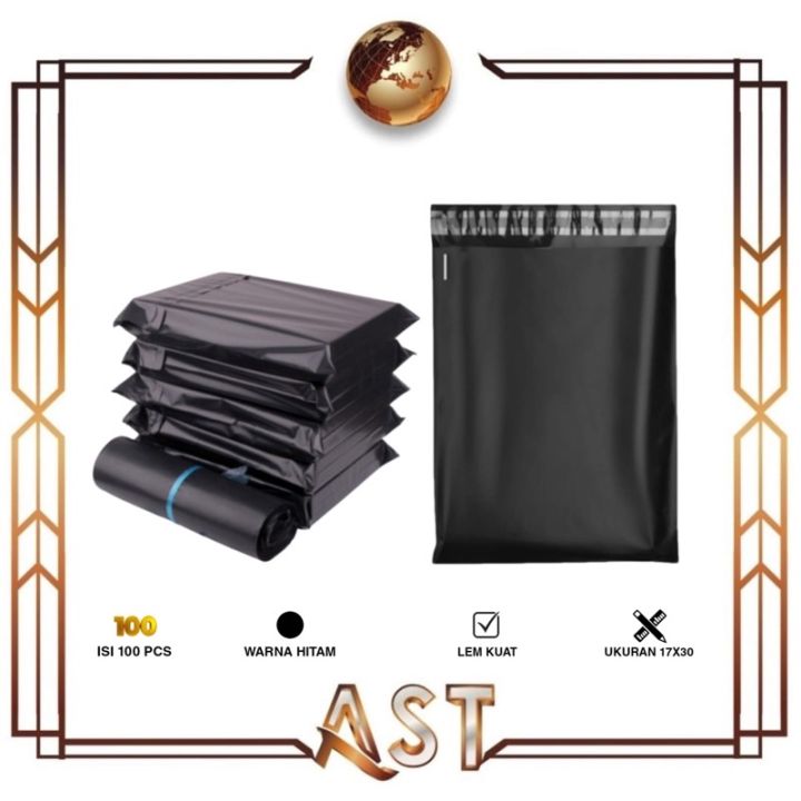 Kantong Plastik Polymailer 10x20 17x30 Isi 100pcs Hd Plastik Packing Tebal Polymer Hitam Lem 5358