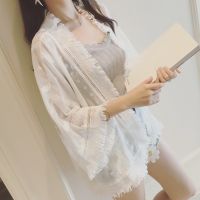 Women Lace Embroider Loose Beach Cover up Tassel Cardigan