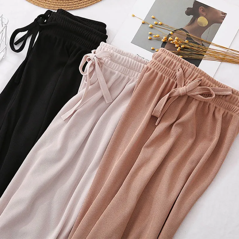 Ice Silk Wide Leg Pants Women's Spring Summer High Waist Drop