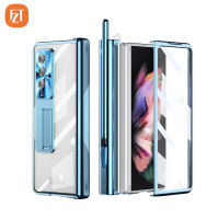 【ฟิล์มกันรอยกันกระแทกและสไตล์】เคส FZT สำหรับ Samsung Galaxy Z Fold 3 5G เคสโทรศัพท์ PC + โลหะรวมทั้งหมดฝาพับในตัวยืนด้วยไฟฟ้าแม่เหล็กไฟฟ้าบานพับคู่