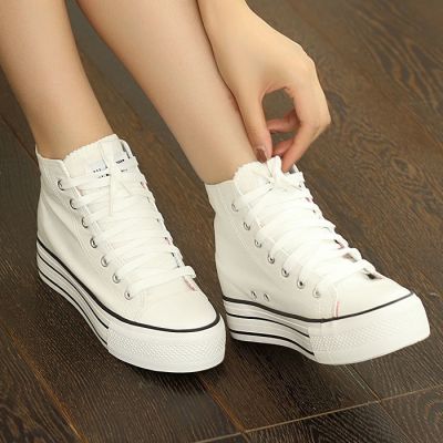 รองเท้าผ้าใบ ข้อสูง ขนาดเล็ก สีขาว แฟชั่นฤดูใบไม้ร่วง สําหรับผู้หญิง 2023