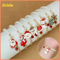 OSIDE 2PCS ซานตาคลอส กำไลข้อมือคริสต์มาส เครื่องรางปรับได้ สโนว์แมน สร้อยข้อมือมุกเทียม ของใหม่ จี้ห้อยคอ กำไลต้นไม้คริสต์มาส คริสมาสต์