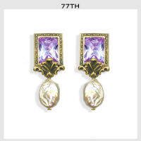 77th Rococo Crystal Frame ต่างหูกรอบรูปร็อคโคโค่ห้อยไข่มุก