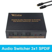 3 Port Optical SPDIF Toslink to L/R RCA 3.5mm Stereo Audio with Optical Switcher Digital to Analog Audio Decoder Adaptor