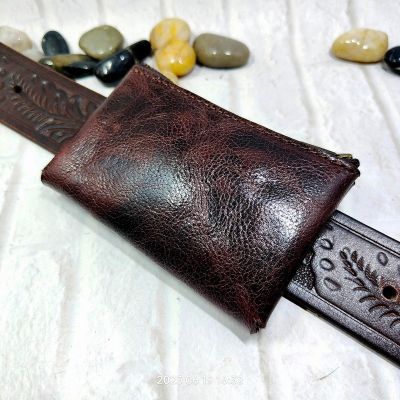 Blongk Zippered Waist Pack Genuine Leather Belt Bag Small Credit Card Holder Mini Car Key Case Pouch Wallet Men Women L1006D-S Running Belt