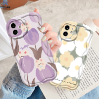 Rixuan เคสสำหรับ Vivo Y27 4G Y12s Y20 Y36 Y02T Y35 Y11 Y17 Y16 Y21 3D Y91C Y15เคสคู่ Y12 Y22 Y15s Y20s Y21s Y15A ดอกทิวลิปดอกไม้กระต่ายขอบโค้งงอ