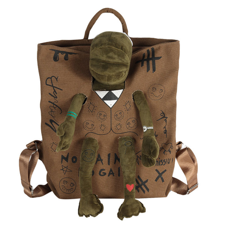 2021-new-trendy-green-frog-backpack-casual-large-capacity-canvas-backpack-ins-student-schoolbag