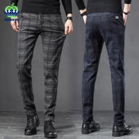 2023 New Spring England Plaid Work stretch pants Men cotton Business Fashion Slim Grey Blue Casual PANT MALE nd trouser 38 ....