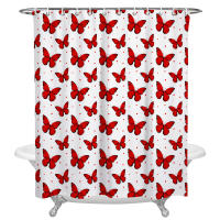 Red Butterfly Polka Dot Texture Shower Curtains Bath Decor Curtain Waterproof Polyester Fabric Bathroom Accessories